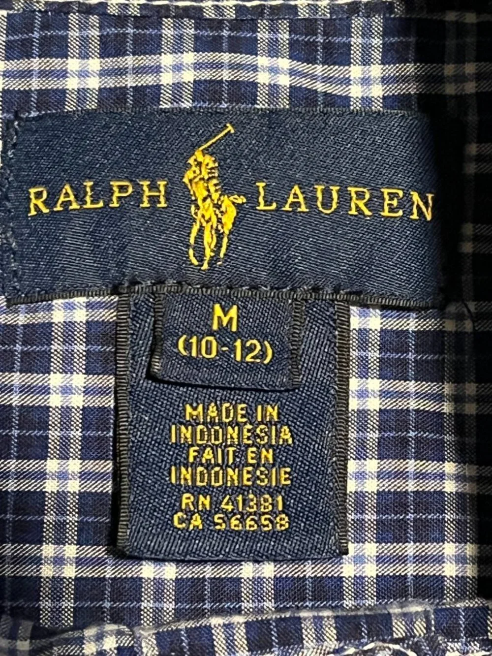 Ralph Lauren Boys Medium 10/12 Button Down Shirt Navy Gingham Plaid Pony Cotton
